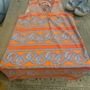 Mud Pie ruffle collar shift dress - orange and navy